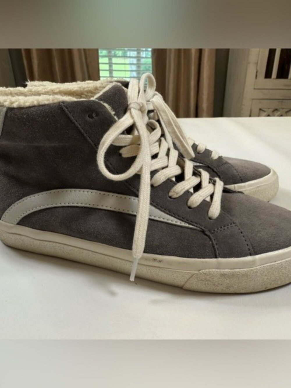 Madewell Cloudlift Grey High Top Sneakers Suede/Faux Shearling Womens 9.5 - Picture 4 of 11